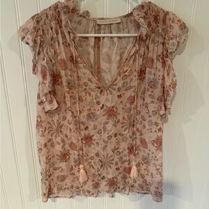 Pookie & Sebastian  Floral Blouse in Soft Pink and Orange